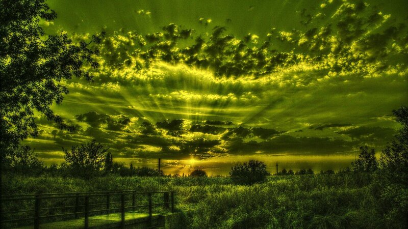 Green Sunset over Field