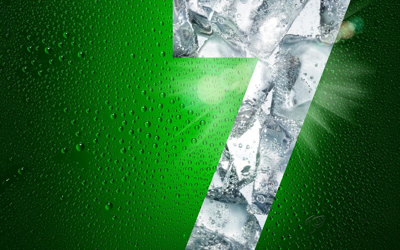 Green Surface with Ice Cubes