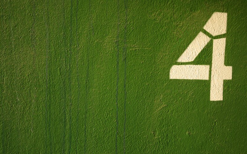 green surface with number four