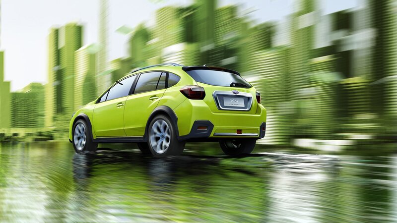 Green SUV in motion