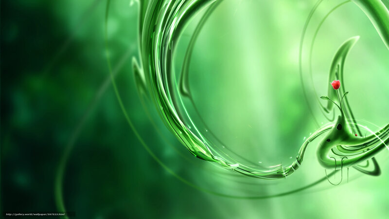 Green swirl with red flower