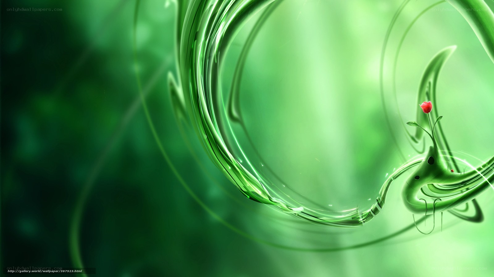 Green swirl with red flower