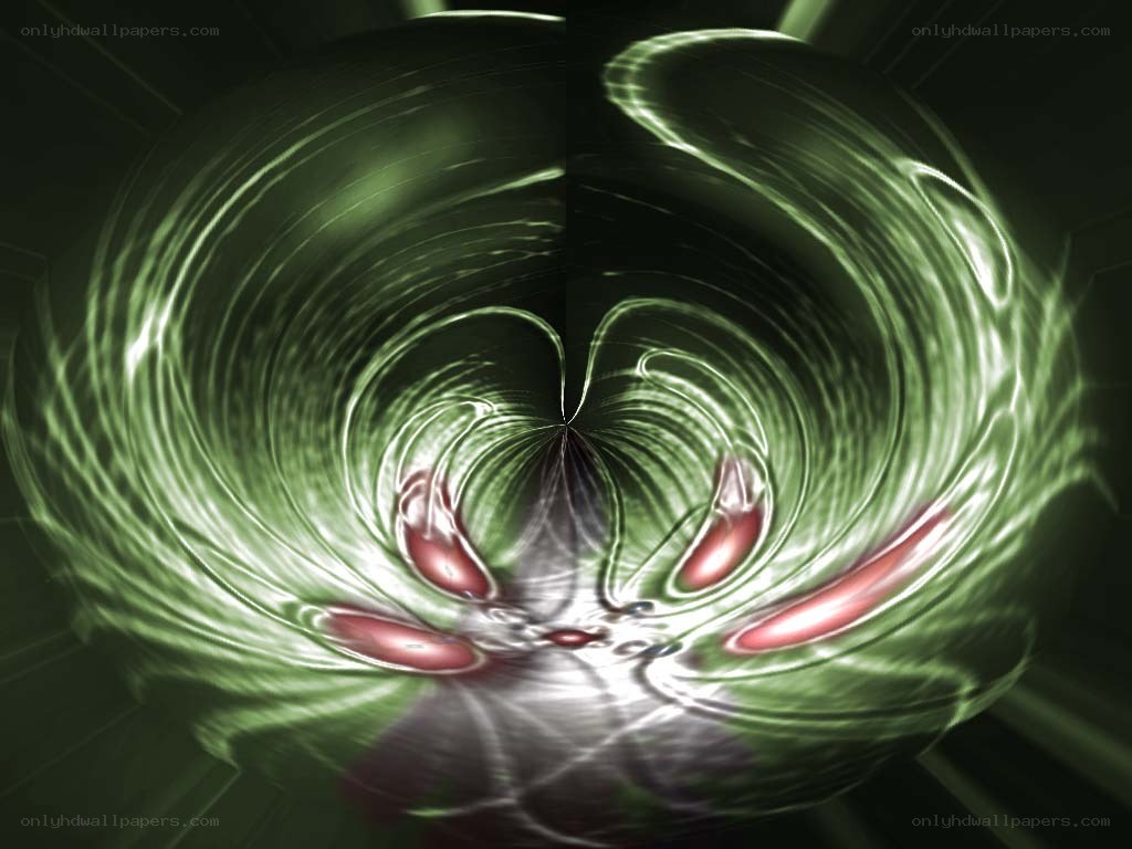 green swirling vortex with red accents