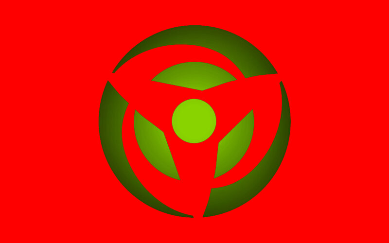 green symbol on red background