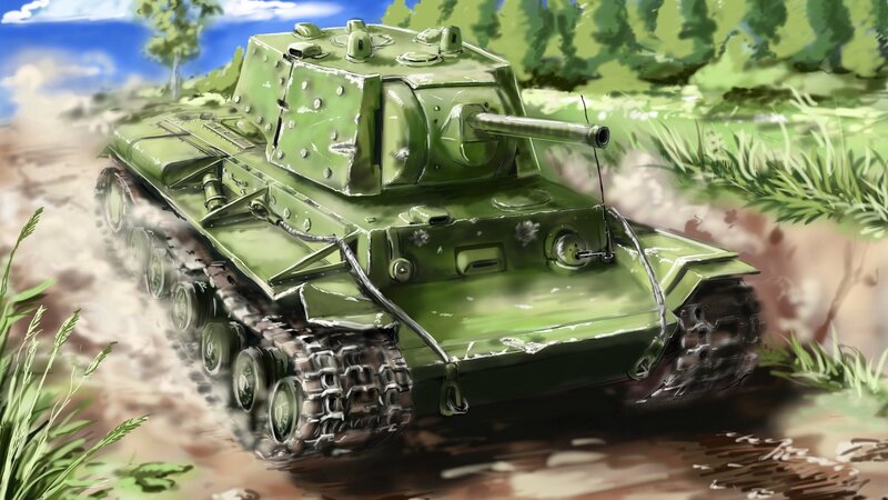Green tank in combat