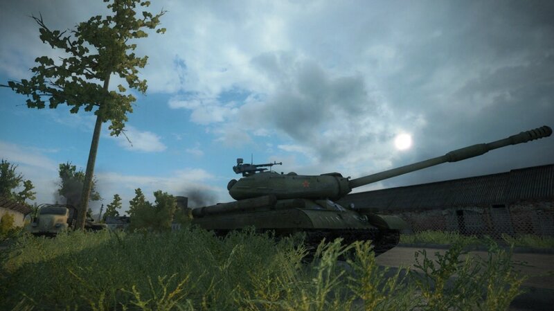 Green Tank in Field — Dramatic, Afternoon, 3d Render