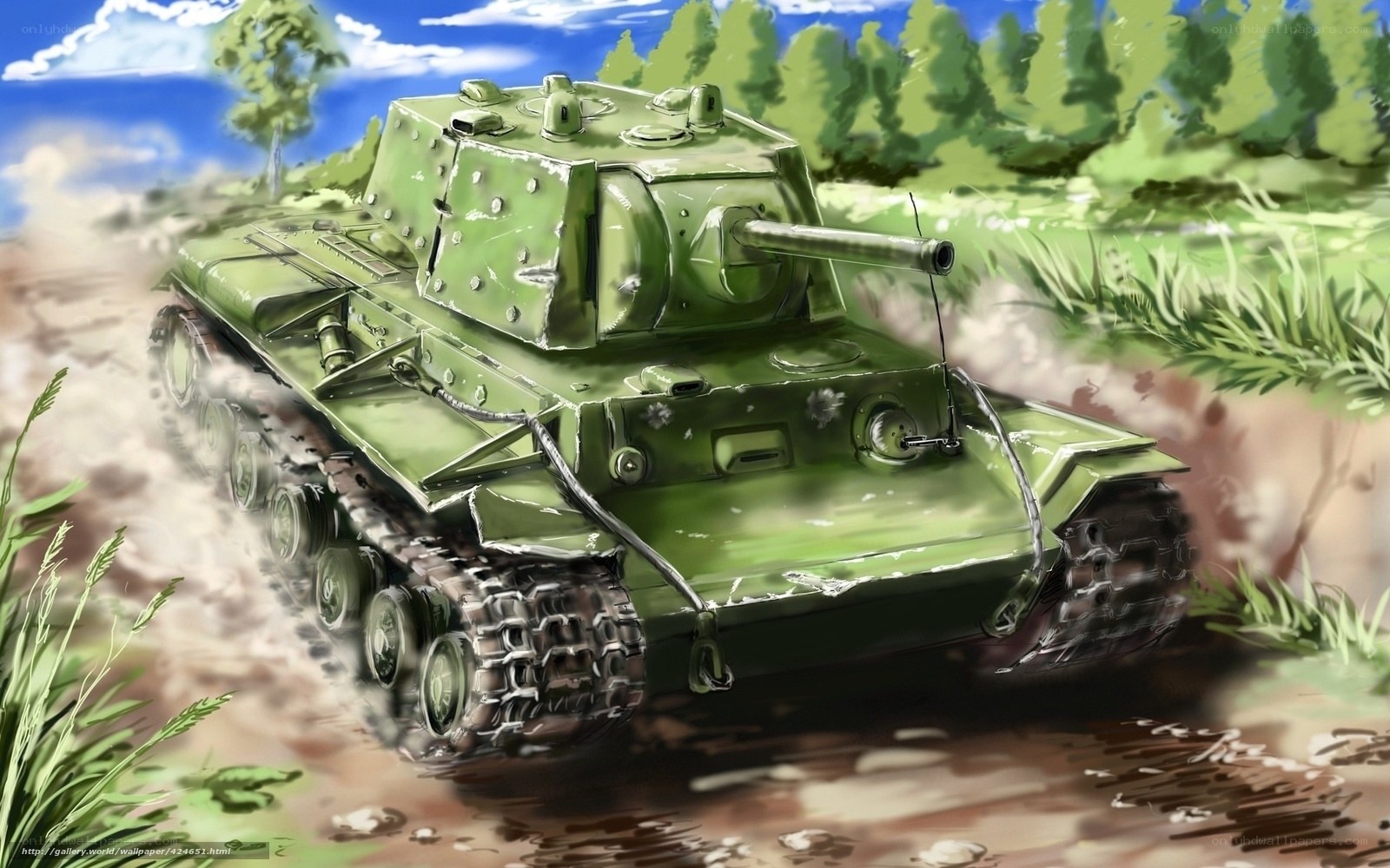 Green tank in forest