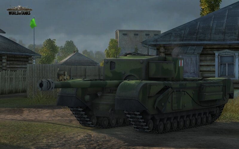 Green Tank in Village — Overcast
