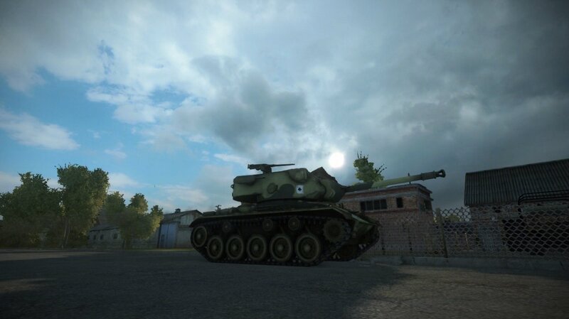 Green Tank on Road — Overcast
