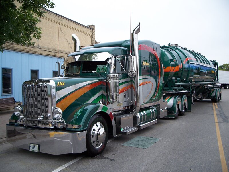 green tanker truck with custom paint