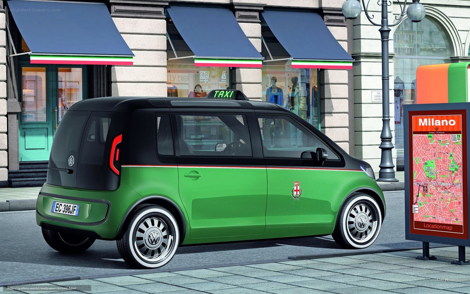 Green taxi in Milan street