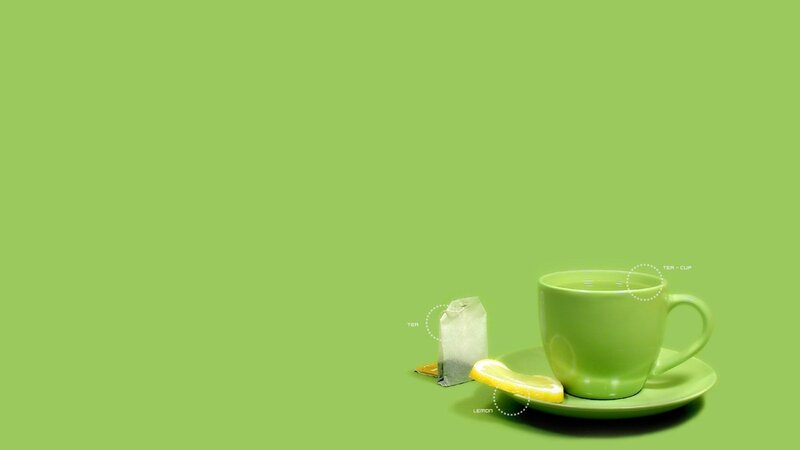 Green Tea Cup and Lemon — Calm, Photograph, Tea Bag, Lemon Slice, Saucer