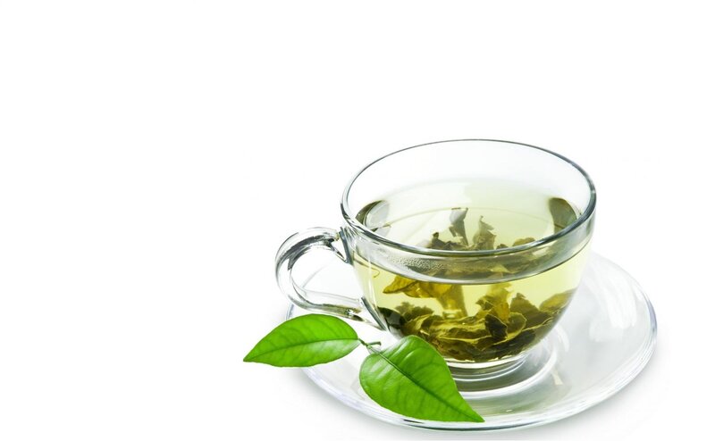 Green Tea in Glass Cup — White