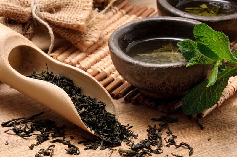 Green Tea Leaves and Mint