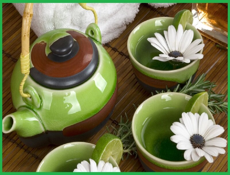 Green Tea Set with Flowers — Serene