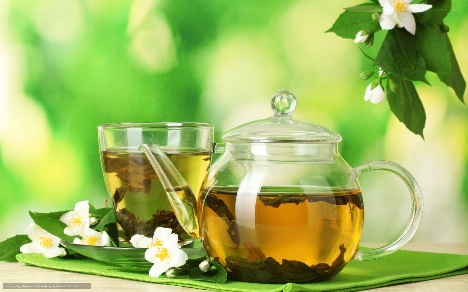 Green tea with jasmine flowers