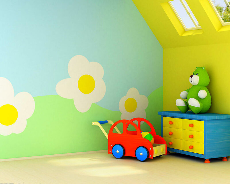 Green Teddy Bear in Room — Yellow