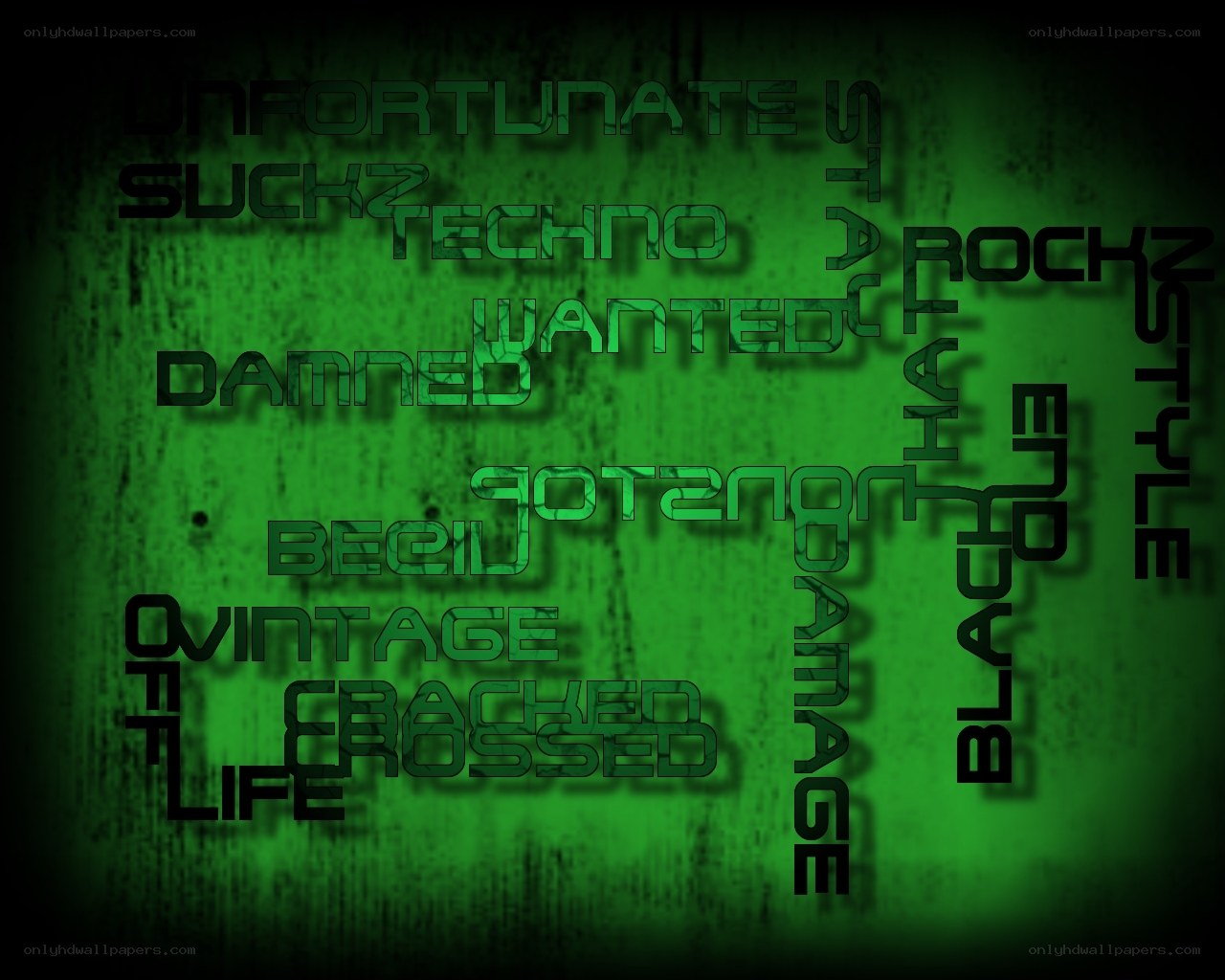 green text collage with words