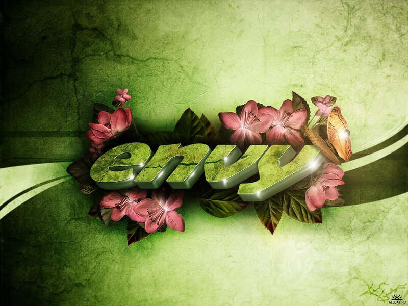 Green Text with Flowers