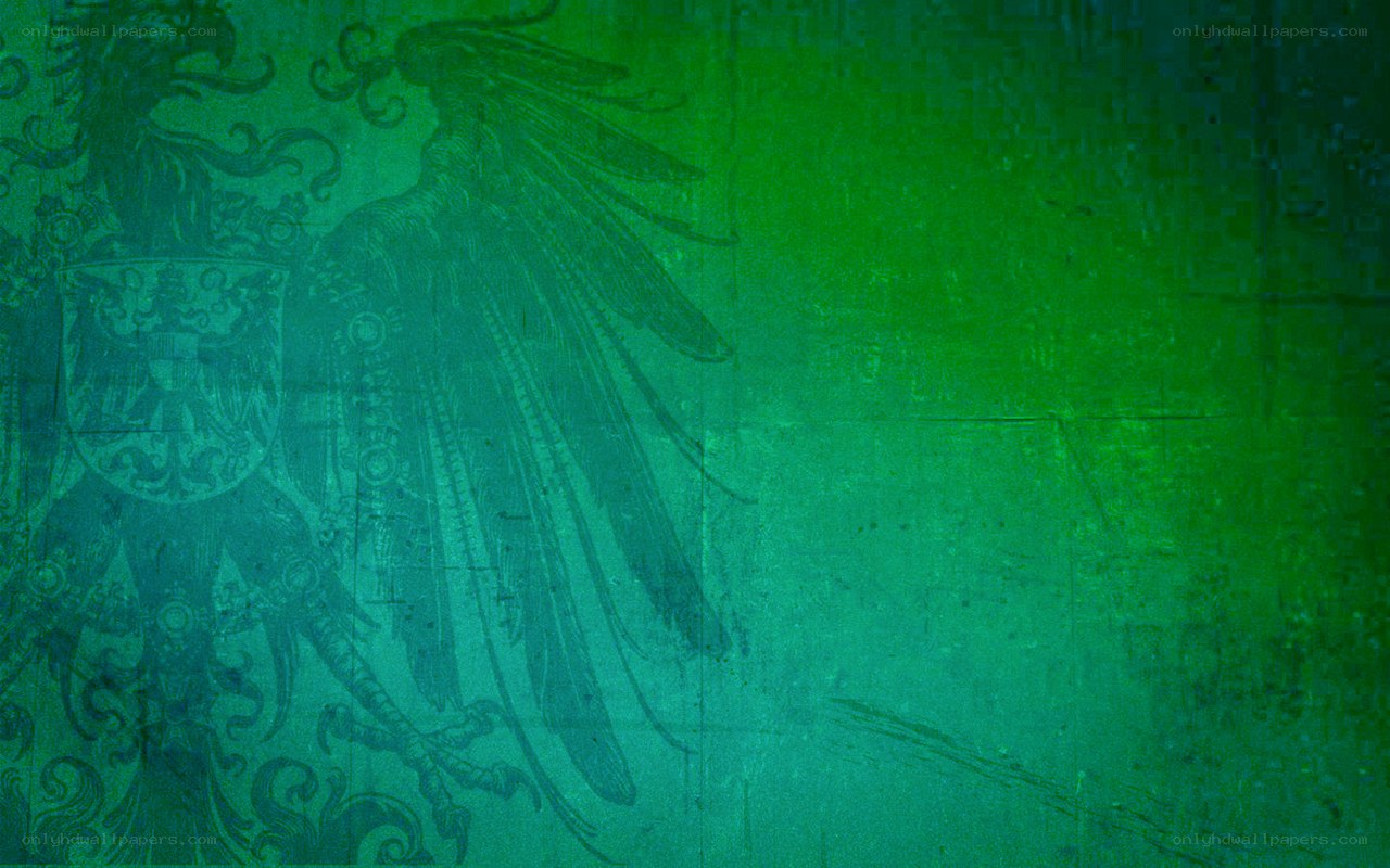 green textured background with emblem