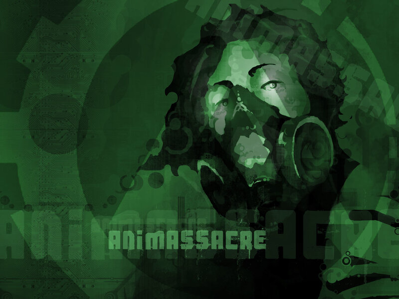 green-themed digital art with gas mask