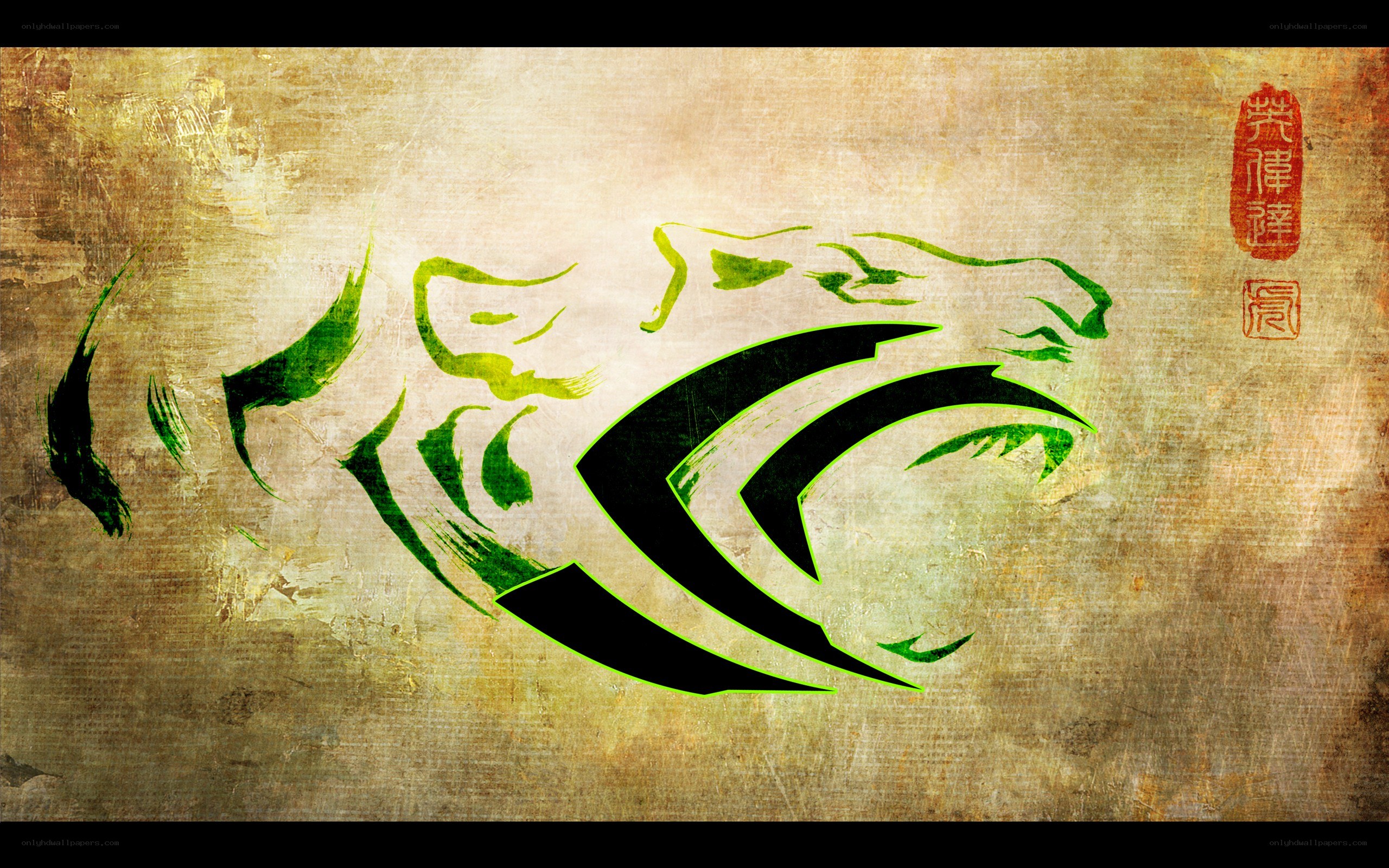 green tiger art on aged paper
