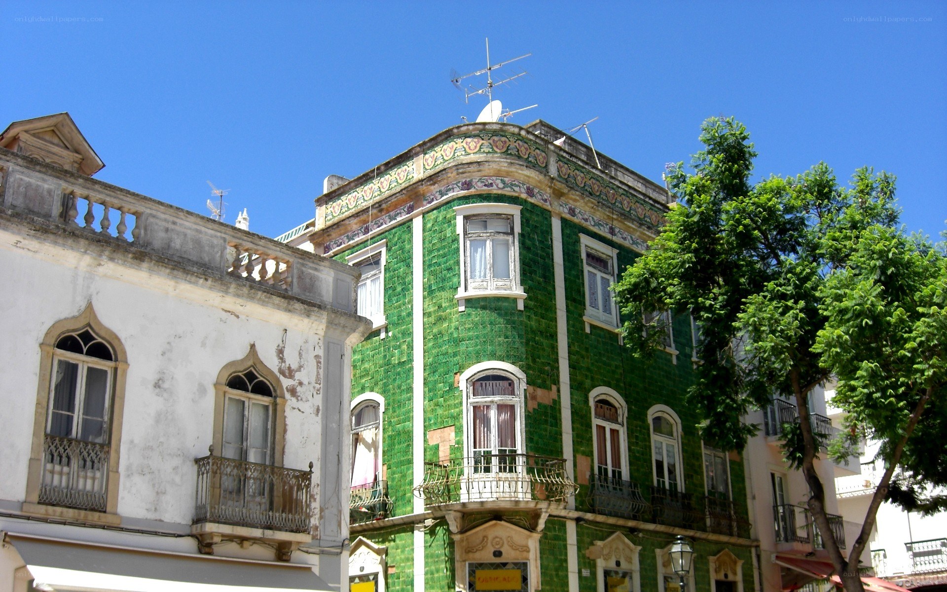Green-tiled building in Lisbon