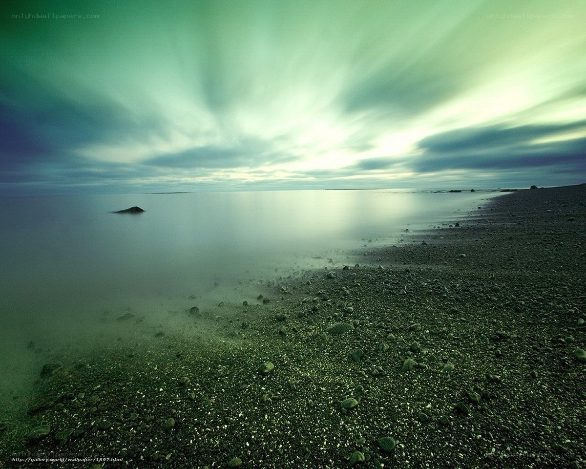 Green-Tinted Beach at Dusk