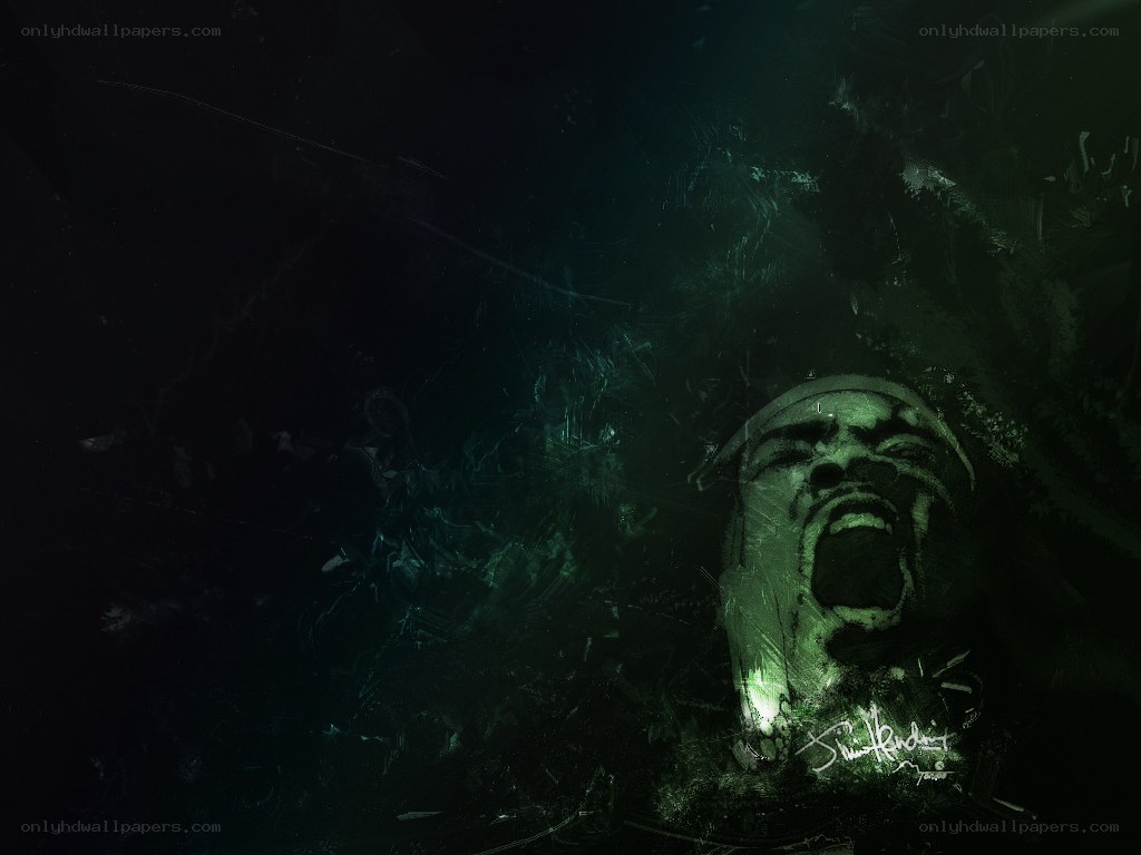 green-toned screaming face art
