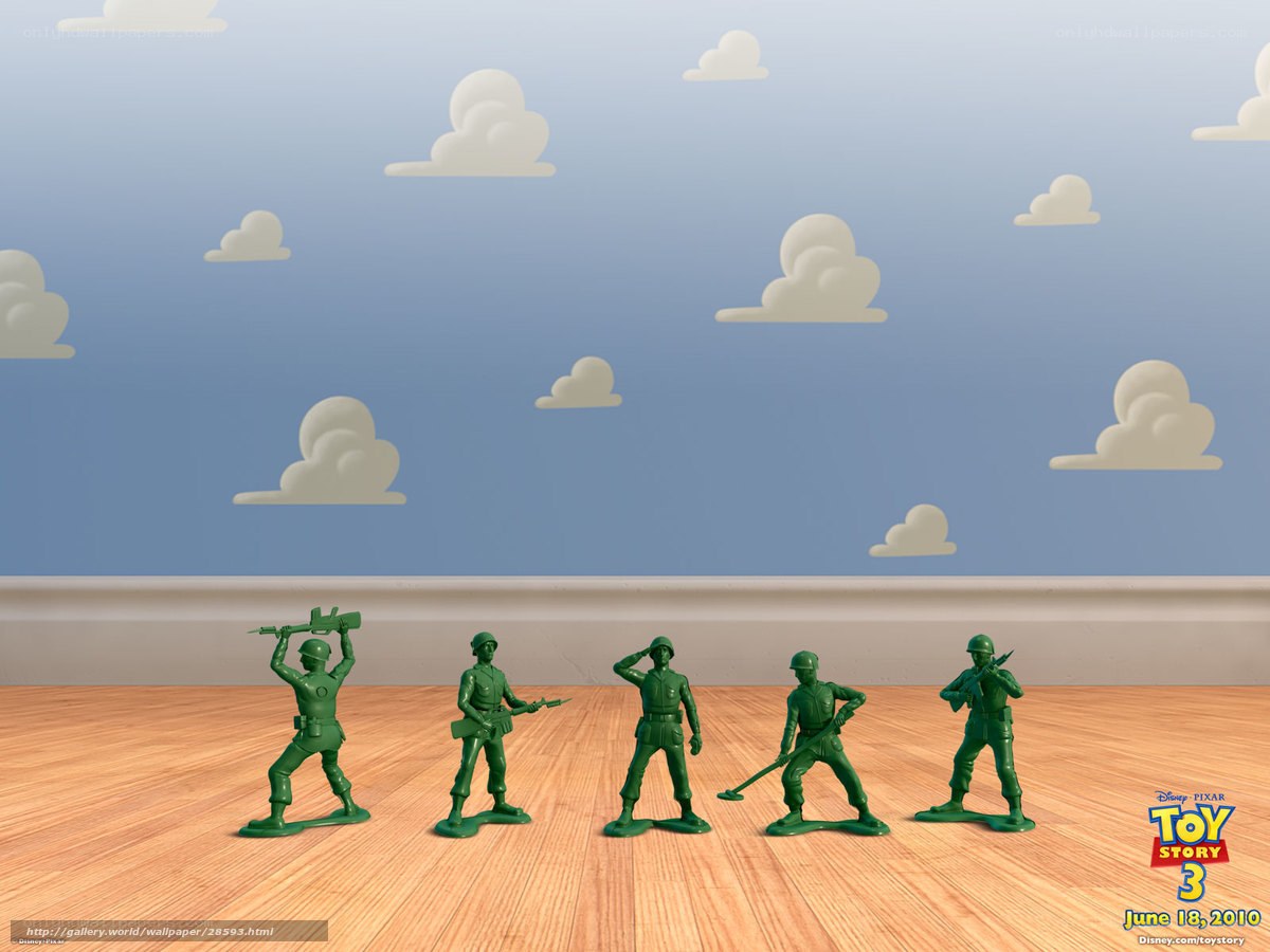 Green toy soldiers on floor