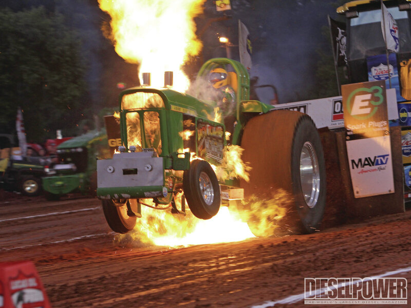 Green Tractor on Fire