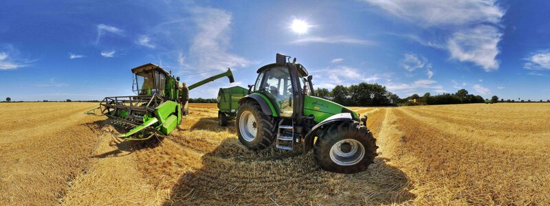Green Tractors in Field — Bright