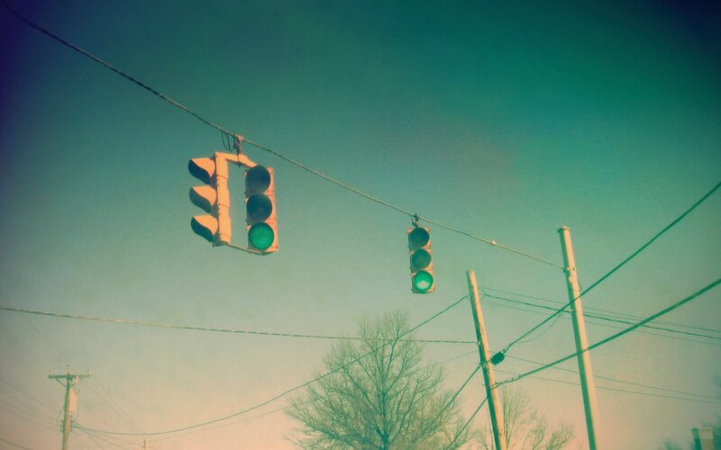Green traffic lights at intersection