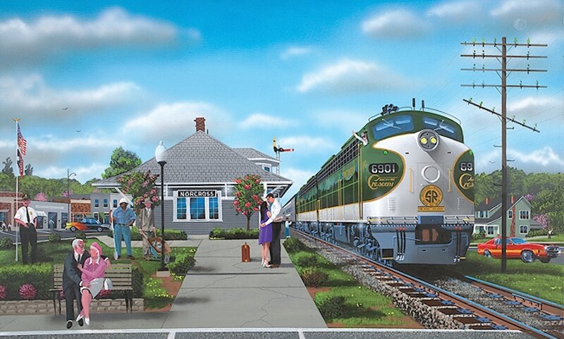 Green Train at Station — Serene