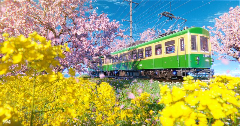 Green Train in Spring