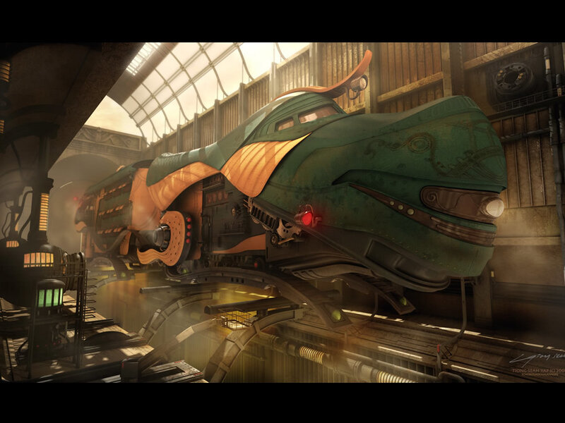 Green Train in Station