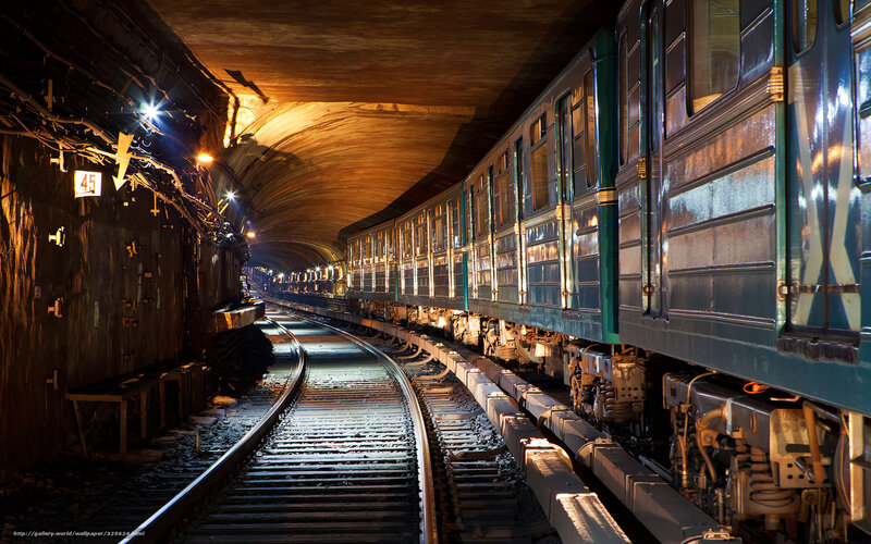 Green Train in Tunnel — Dramatic, Night, Photograph