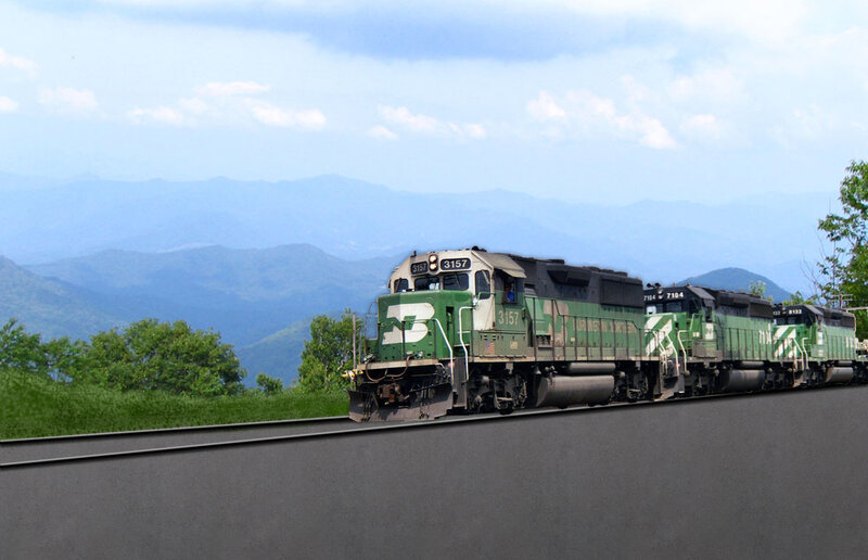 Green Train on Mountain Track
