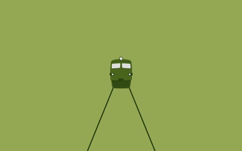 Green Train on Tracks — Calm, Minimalist