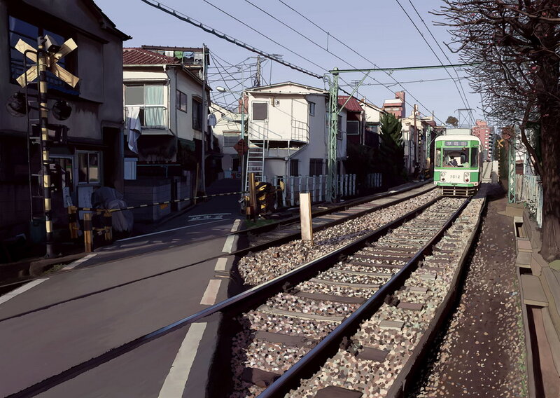 Green Train on Tracks — Calm