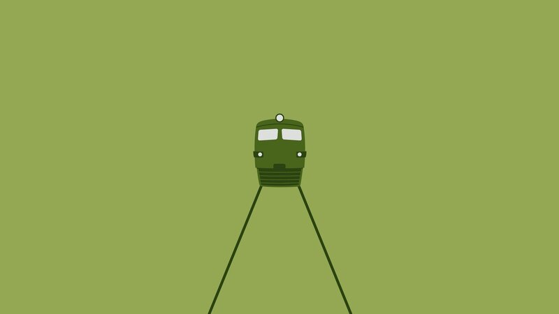 Green Train on Tracks — Minimalist