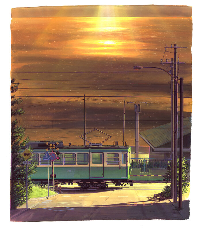 Green Tram at Sunset