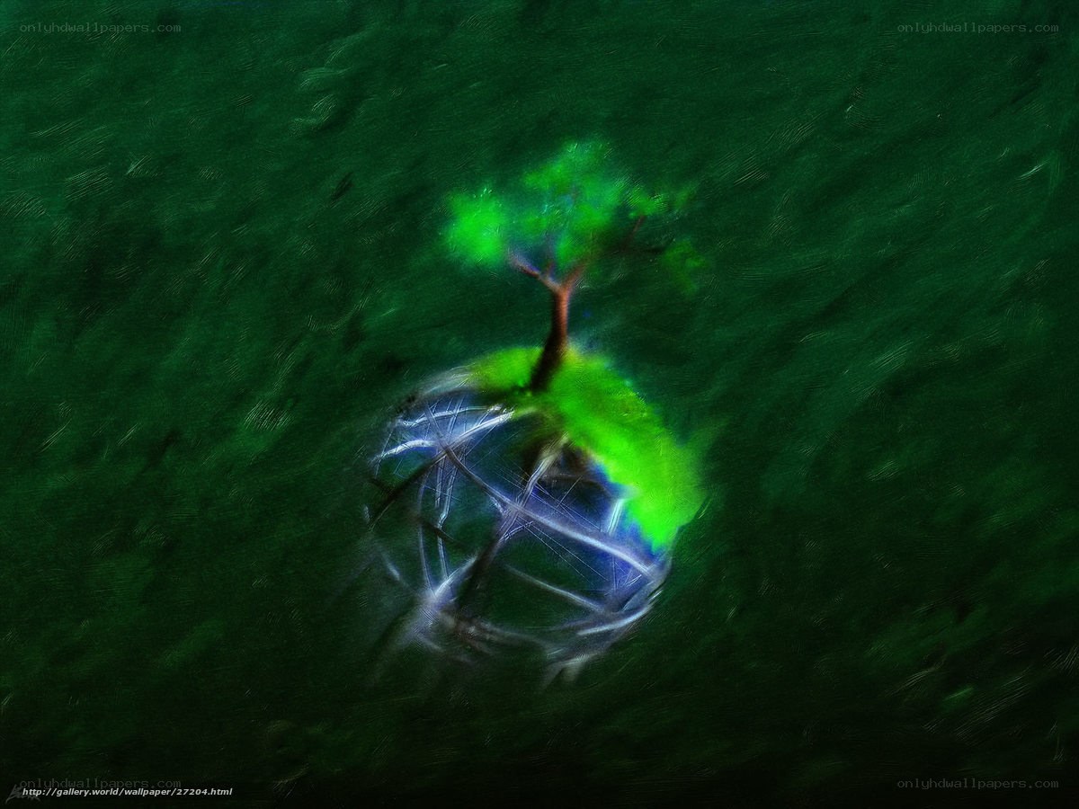 green tree on glowing sphere