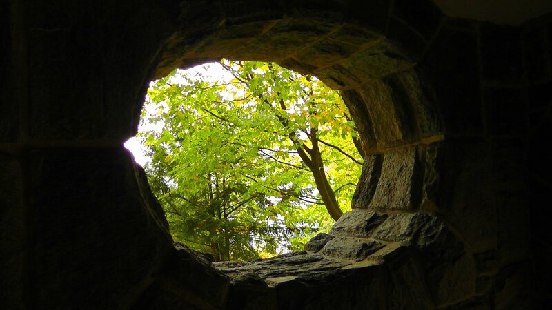 Green Tree Through Stone Arch