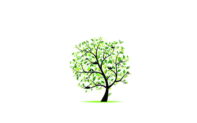 Green Tree with Birds — Serene