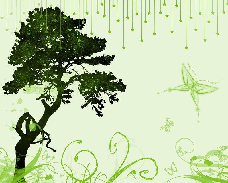 green tree with butterflies