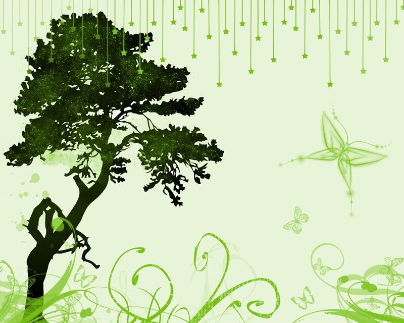 green tree with stars and butterflies