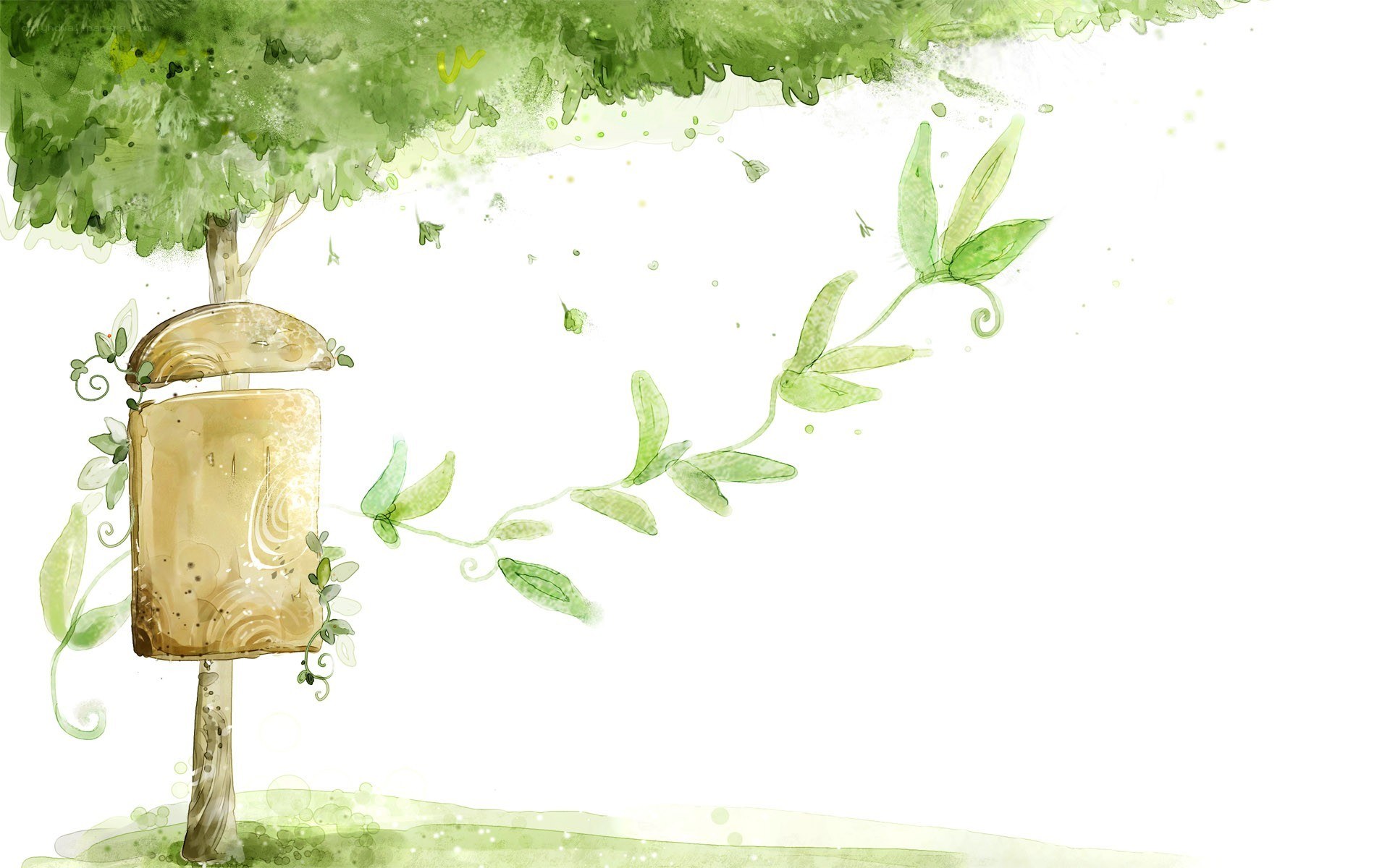 green tree with wooden sign