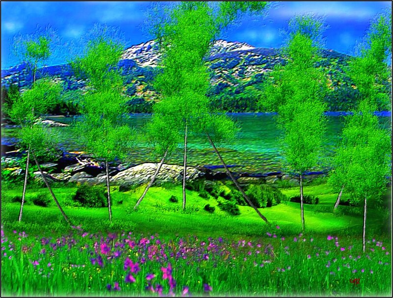 Green Trees by Lake — Serene, Spring