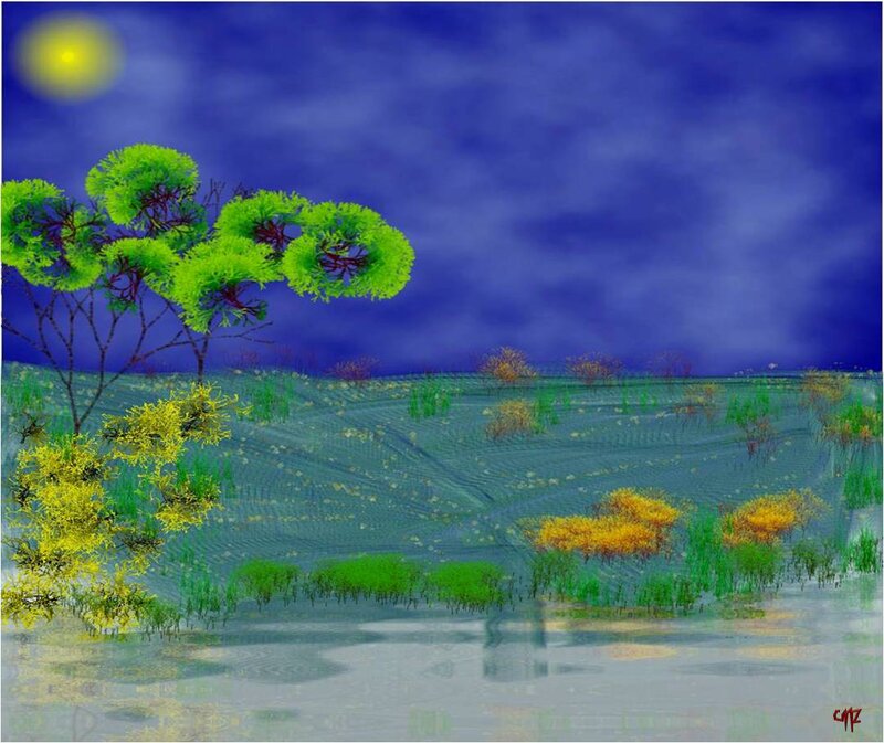 Green Trees in Field — Blue